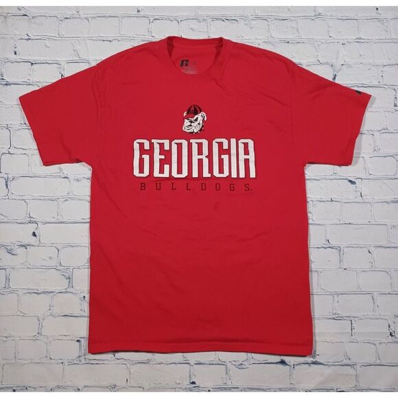 Georgia Bulldogs Shirt Mens L Red ‎ Spellout Russell Athletic Football NCAA - Picture 1 of 3